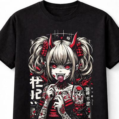 Anime Demon Girl Gothic Graphic Unisex TShirt Unisexga Devil Waifu Tee S5XL