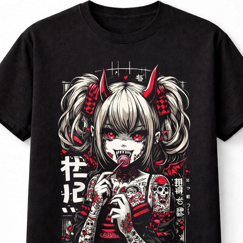 Anime Demon Girl Gothic Graphic Unisex TShirt Unisexga Devil Waifu Tee S5XL