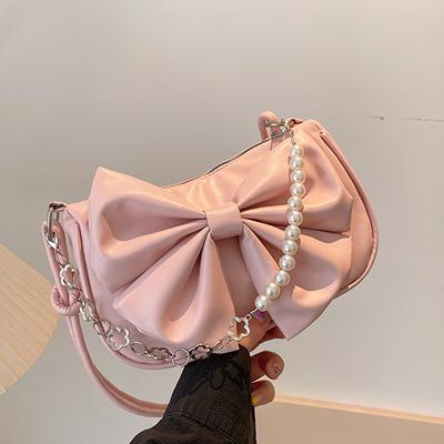 Spring Fashion Trendy Women's Pearl Chains Handbag Korean Style  New Textured Bowknot Female Single Shoulder Underarm Bag