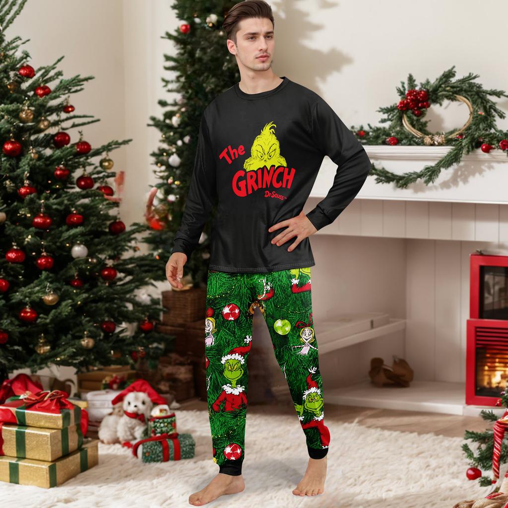 Family Matching Christmas Print Crewneck Long Sleeve and Pants Loungewear Set