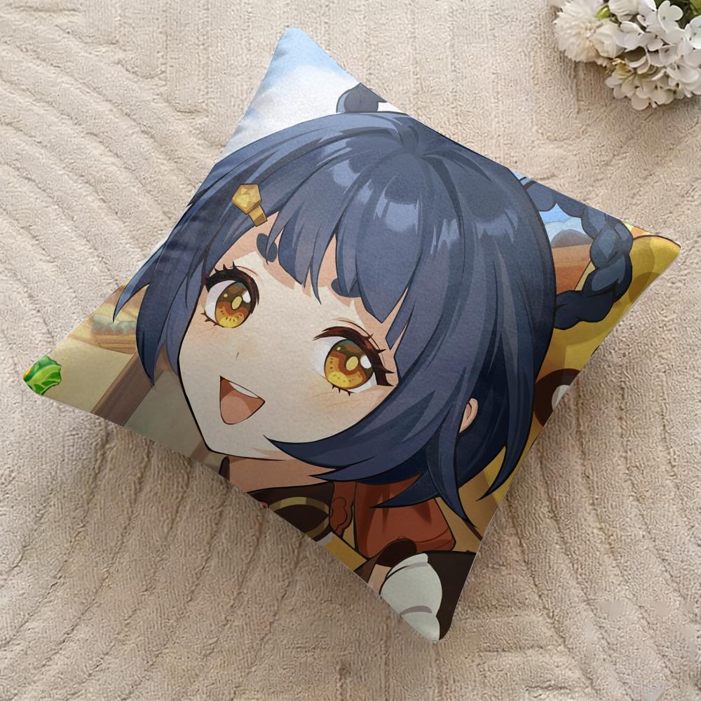 Xiangling Genshin Impact Cushion Cover Silky Short Plush Invisible Zipper Dustproof Sofa Pillow Case For Home Decor