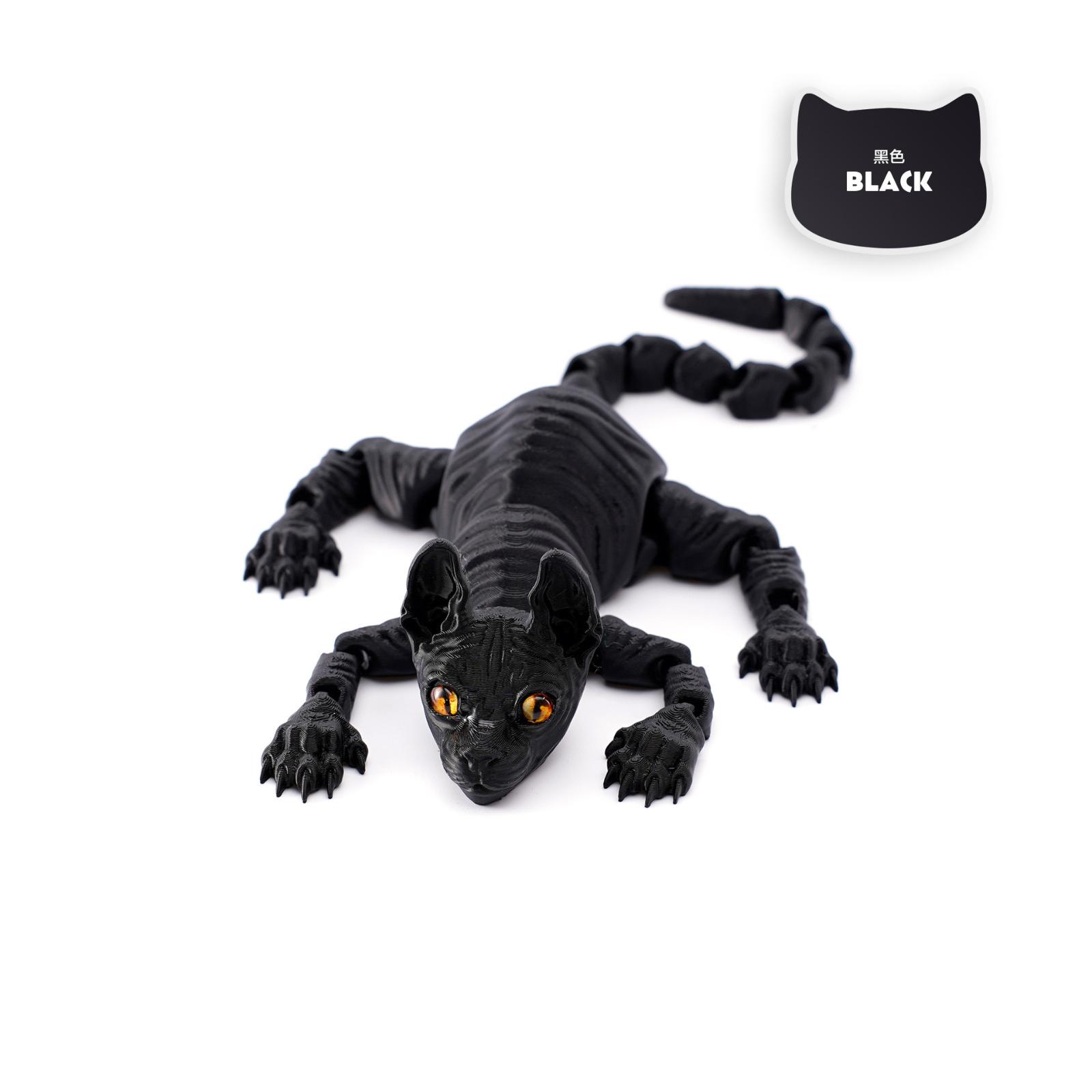 3D Printed Hairless Cat Figurine Siamese Cat Model Flexible Poseable Animal Toy Desktop Decoration Collectible Figure One Size