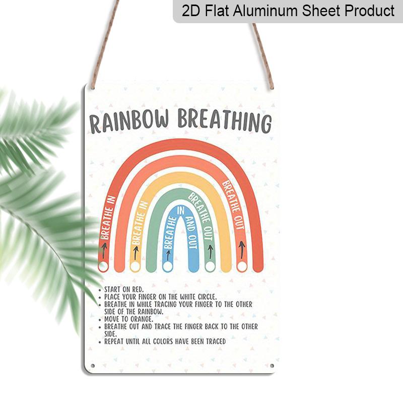 2D Flat Rainbow Breathing Calming Anxiety Relief Guide Metal Sign - 8.0x12.0inch Aluminum Wall Art, Classroom Therapist Office Mindfulness Decor 20*30cm