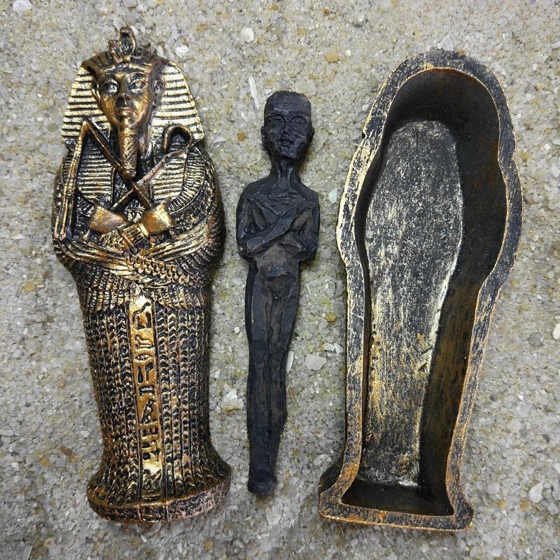 Egyptian King Pharaoh Sarcophagus Coffin with Mummy Figurine Statue Miniature Sandplay Decor Miniature Model Home Decoration