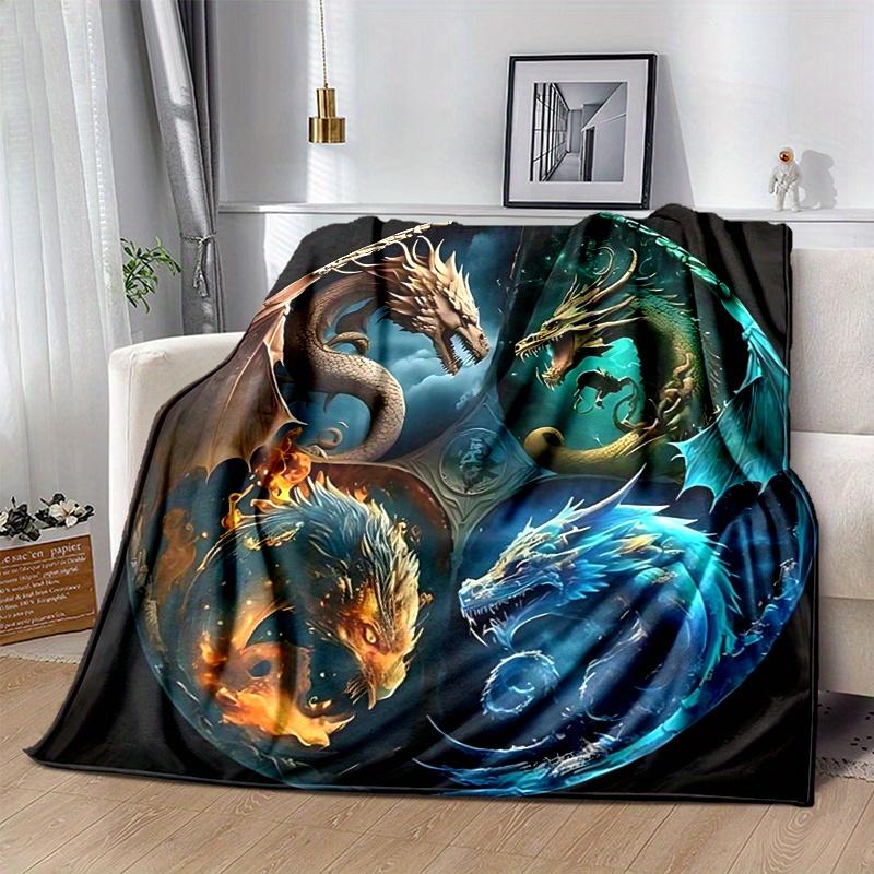 1pc Composition of Fire Water Earth and Air Dragons Blanket  Soft Throw for Home Decor, Gift Idea, Living Room, Travel, Camping, Car Blankets