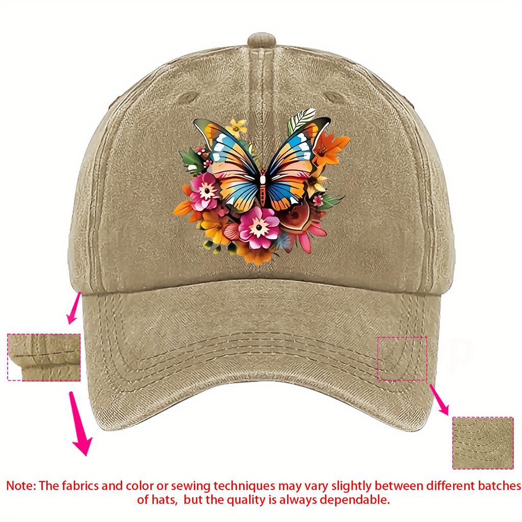 Colorful Butterfly Floral Print Baseball Cap Cotton Adjustable Casual Outdoor Cap Unisex