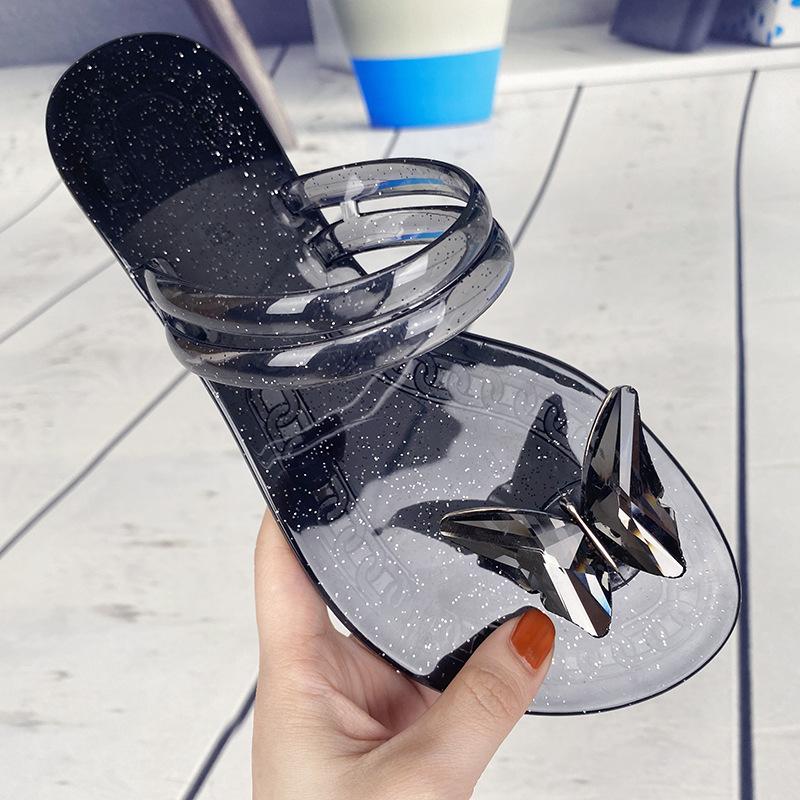 

Butterfly Drill Pinch Sandals Beach Casual Round Head Sandals Women 42 чорний