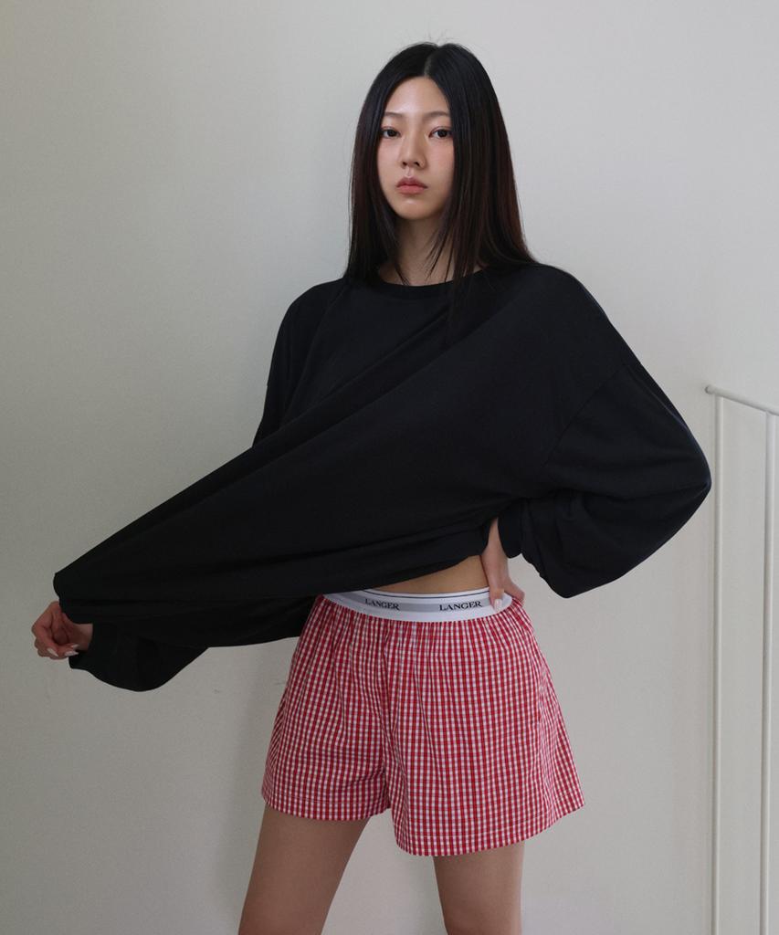 LANGER [Plc] Bay Check Logo Banding Shorts_3Colors