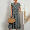 GMXIA Fashion Women's Loose Cotton and Linen O-Neck Printed Summer Dresses