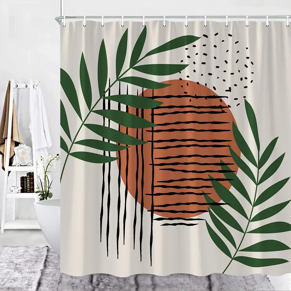 Color Geometric Shower Curtain Set Mid Century Modern Retro Drop Shapes Abstract Art Bathroom Polyester Fabric Curtains Hooks