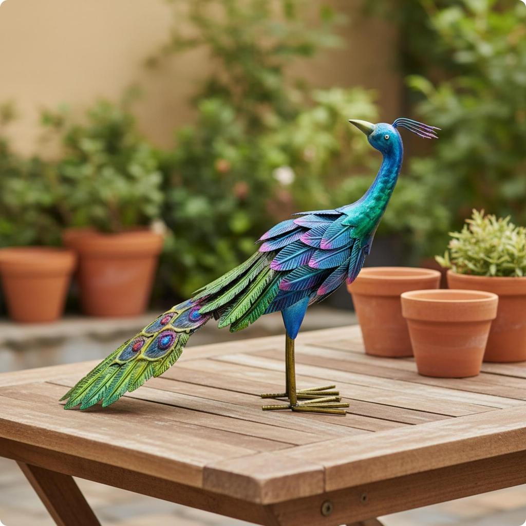 Metal Peacock Statue Intricate Lawn Ornament Sturdy for Patio, Balcony