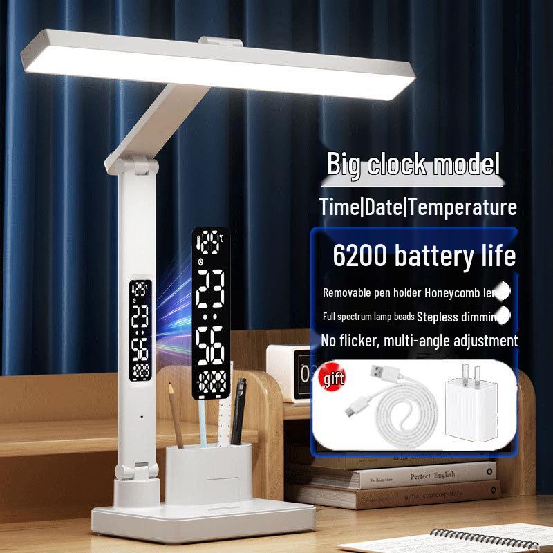Smart Rechargeable Desk Lamp with Eye Protection and Clock for Students
