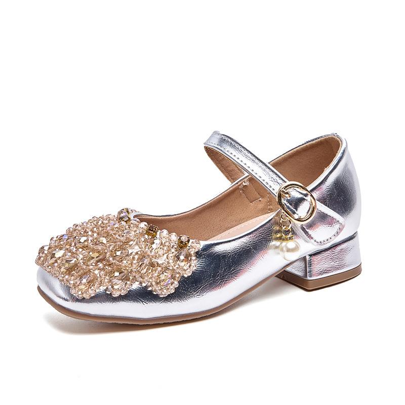2026 New Girls' High Heel Princess Shoes Spring and Autumn Children's Leather Shoes with Square Head Single Shoes