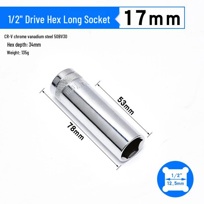 Dafei Hexagonal Extended Socket Head Set 8-32mm, 1/2" Ratchet Wrench Socket, Hollow Type.
