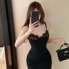 [With chest pad] Sexy design temperament dress women's lace splicing pleated suspender skirt waist and hip skirt