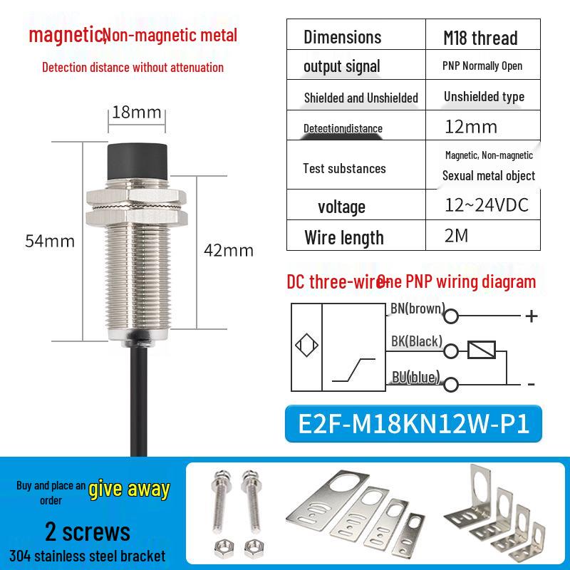 ZanIP68 Waterproof Metal Sensor: Detects Copper, Aluminum, Steel Distance with No Attenuation, NPN Normally Open, PNP