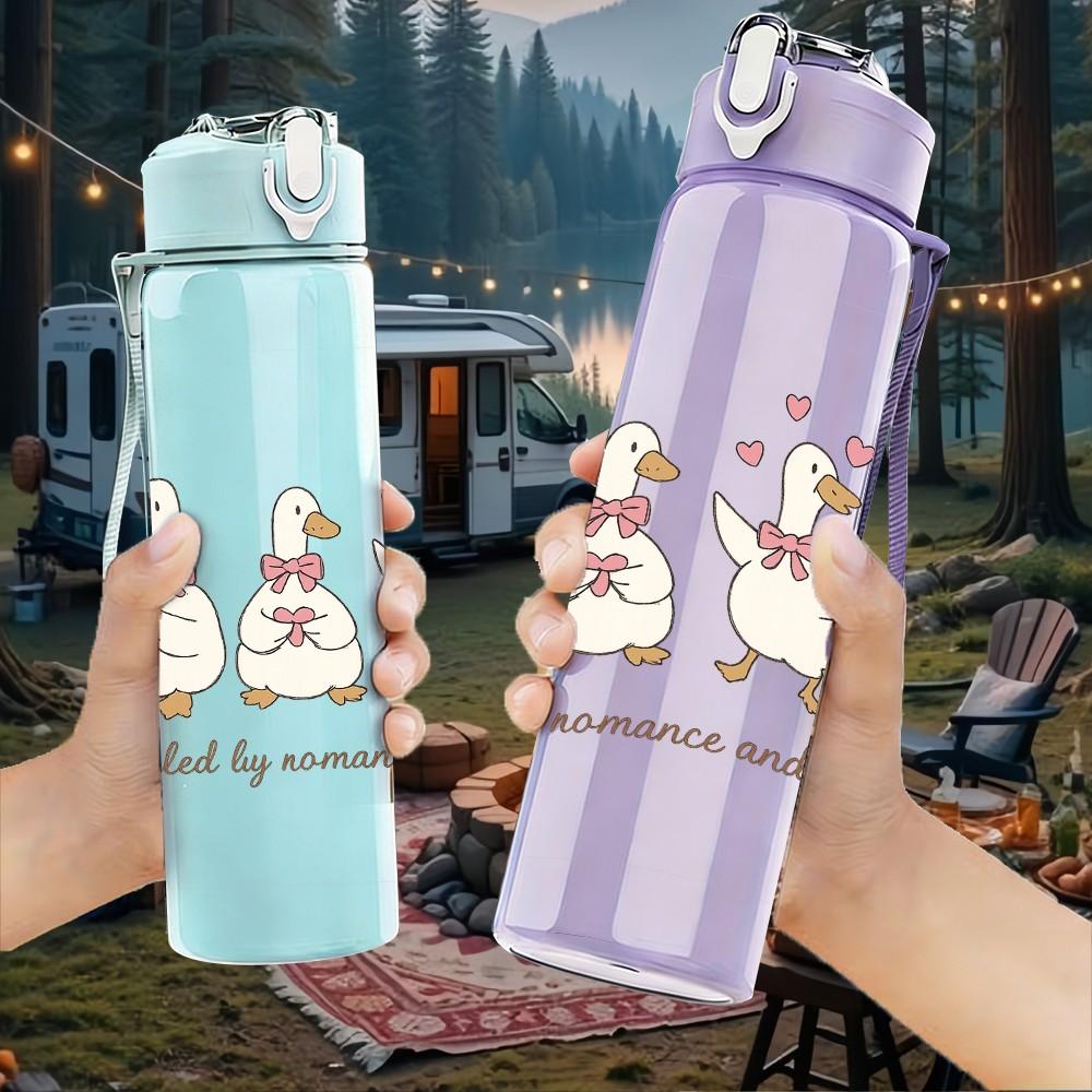 1PC Duck Family Floral Print 750ml Color Plastic Sports Water Bottle Leakproof Flip Straw Lid Suitable for Sports Office Home Use