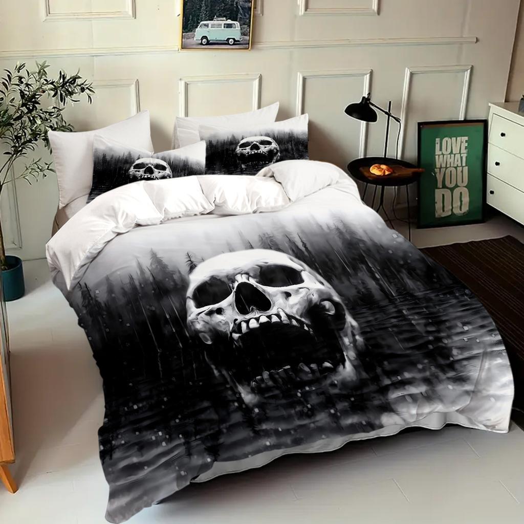 Black Forest Skull Pattern 3D Printed Quilt Cover Home Textiles Soft Duvet Cover Pillowcases Modern Art Gothic Style Bedding Set