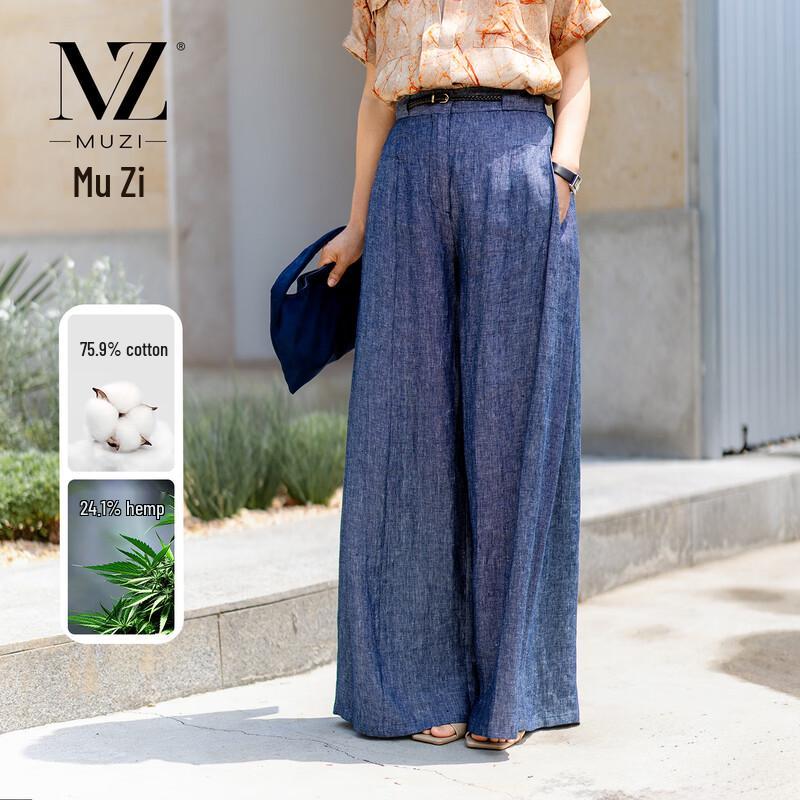

Mu Zi Women s Hemp Blend Casual Straight-Leg Long Pants XL