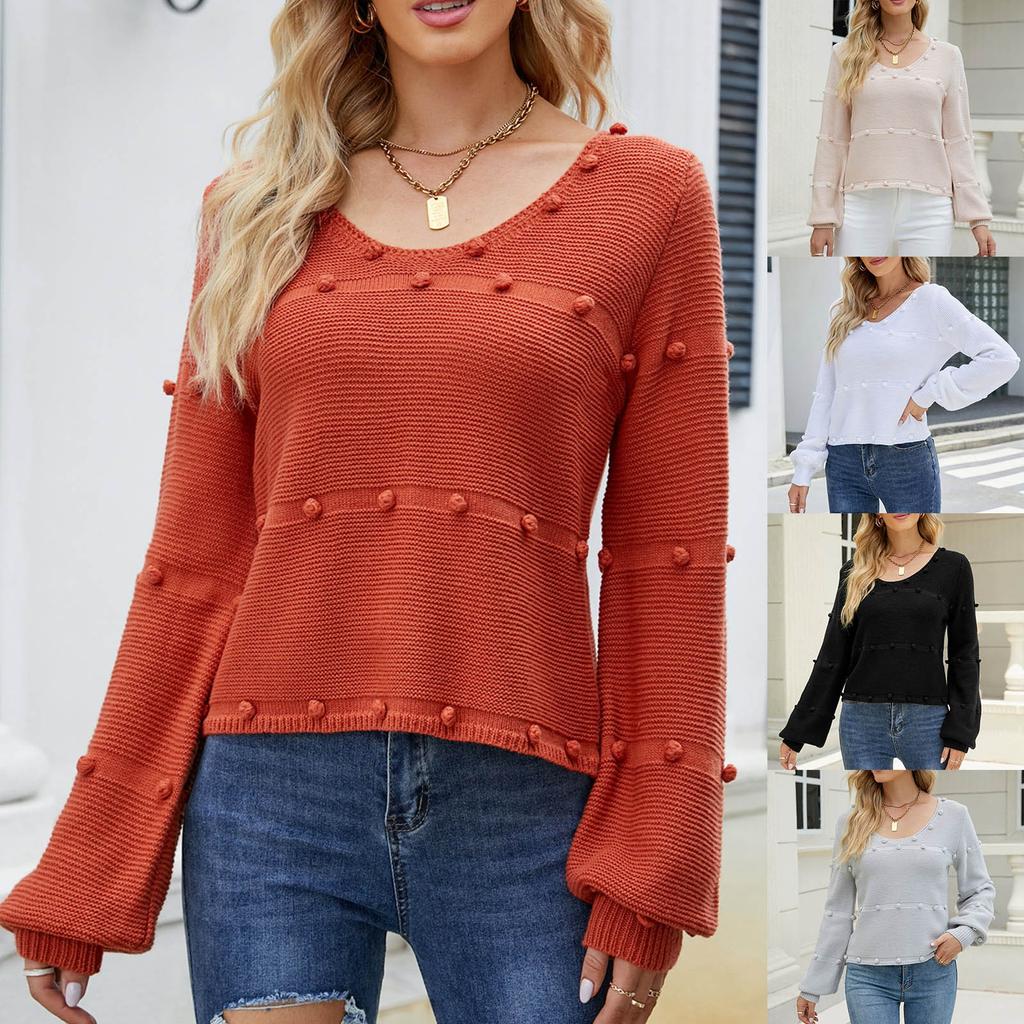 Women's  And Winter  Solid Round Neck Long Sleeve Knit Sweater Pullover Sweater