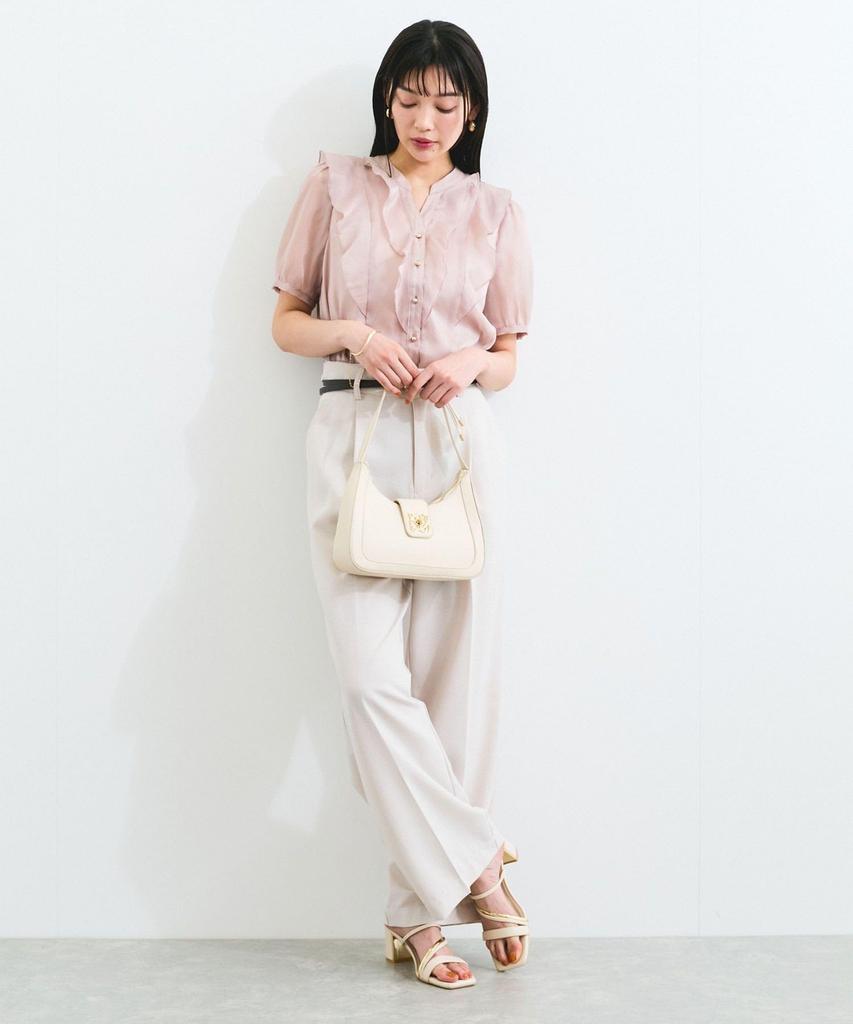 Washable Sheer Ruffle Short Sleeve Pink [BIS] Blouse, Women's, (63)