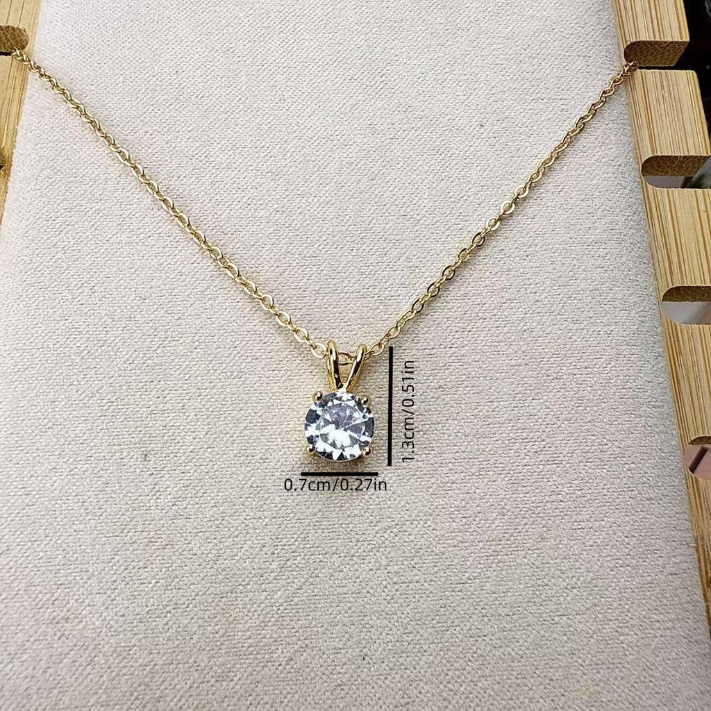 Gold-Plated Classic Four-Prong Zircon Diamond Necklace - Versatile Women's Collarbone Chain