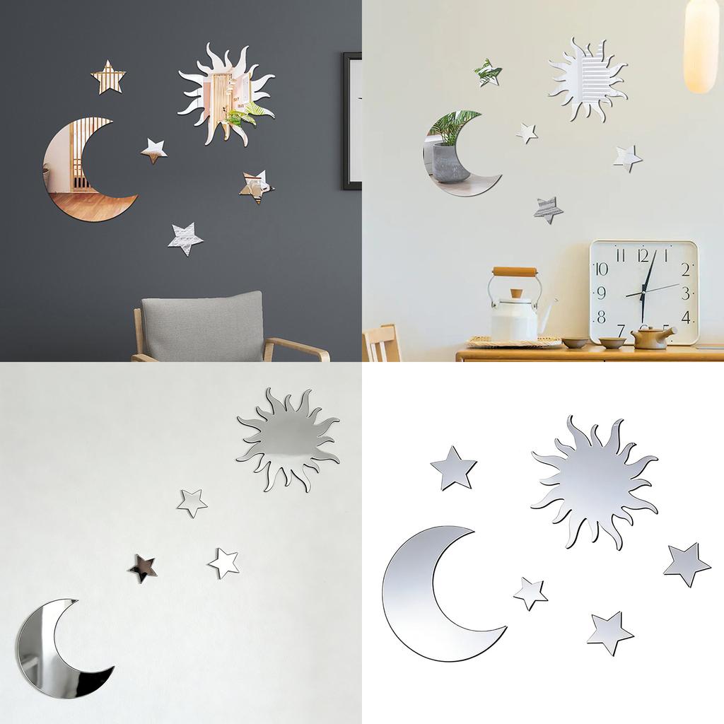 Removable Mirror Moon and Star Wall Decal DIY Art Decors Wall Sticker Murals for Bedroom Room Ceiling Bathroom Decors