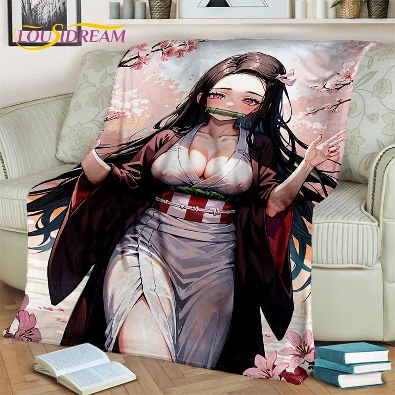 Kamado Nezuko Demon S-Slayer Japan Anime Mykt flanellteppe for senger Soverom Sofa Piknik, Kasteteppe for barn Utendørs Fritid