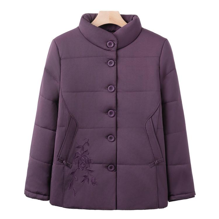 Middle-aged and Elderly Winter Cotton Clothes for Female Grandmother New Cotton Coat Stand Collar Embroidered Mother Winter Old Lady Coat