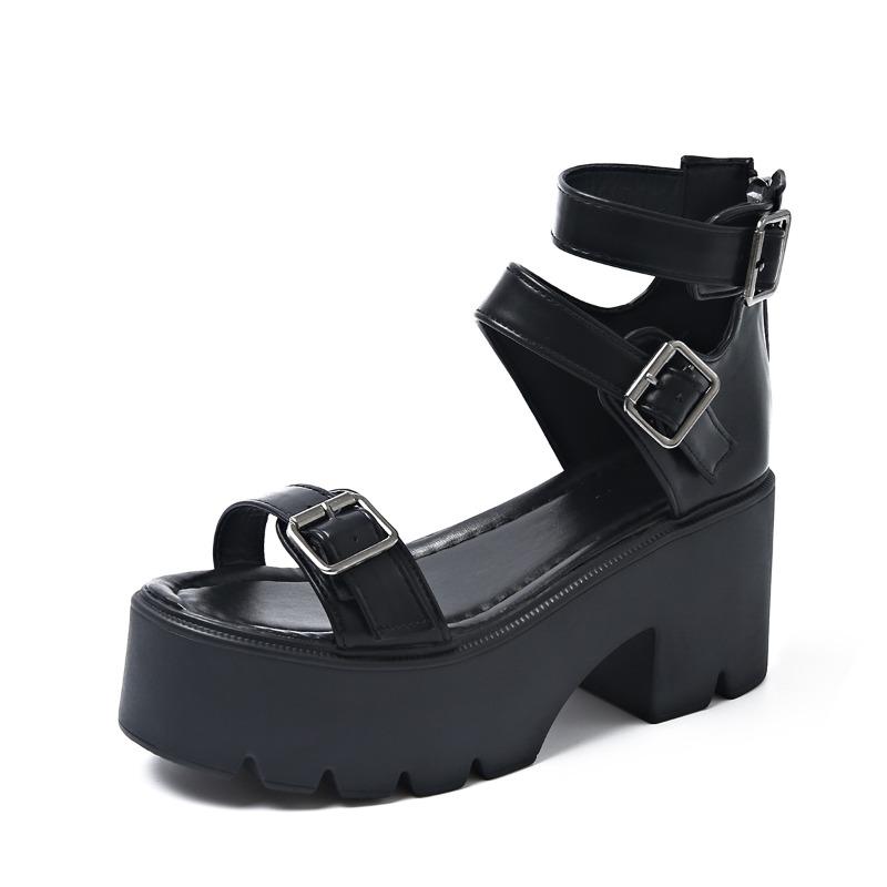 

Мода Мода Водонепроницаемые Босоножки на Платформе Лето Новые Круглый Носок Открытый Носок Металлическая Пряжка Противоскользящие Износостойкие Высокие Каблуки 42