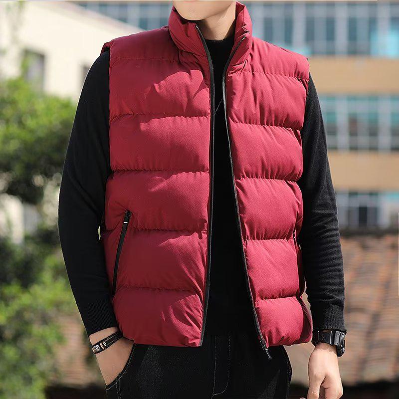 

Мужской однотонный хлопковый жилет со стойкой - Повседневный, свободный, теплый, безрукавный верхний слой для осени/зимы. 2XL красный