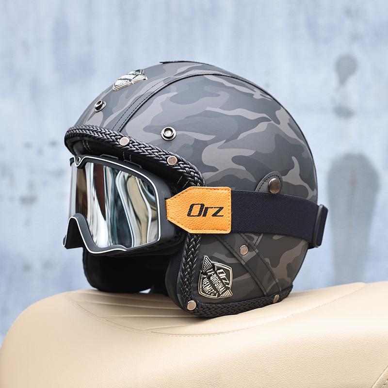 All Season 3/4 Half Face Motorcycle Helmet Unisex Retro Style DOT Approved Solid ABS Shell Adjustable Motorbike Safety Helmet