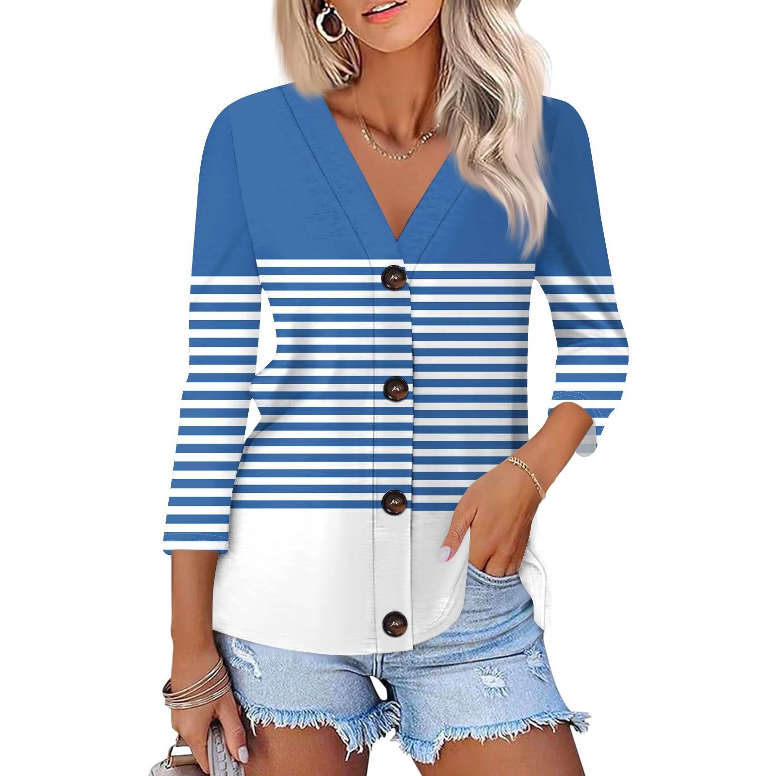 

Женская модная повседневная рубашка на пуговицах с принтом, топ с рукавами 3/4 XL синий