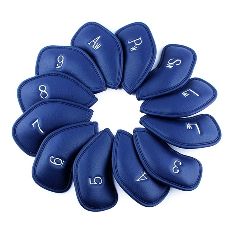 

12Pcs Golfs Iron Head Cover Thick PU Leather Golfs Head Cover Replacement Headcover Protective Cover Easy to Use синий