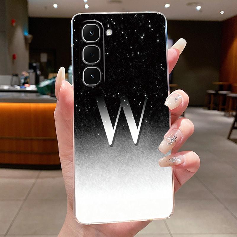 Phone Case For Infinix Hot 70 Jelly Clear TPU Anti-scratch Soft Casing Fashion A to Z Lucky Letter Flower Pattern Couple Shell