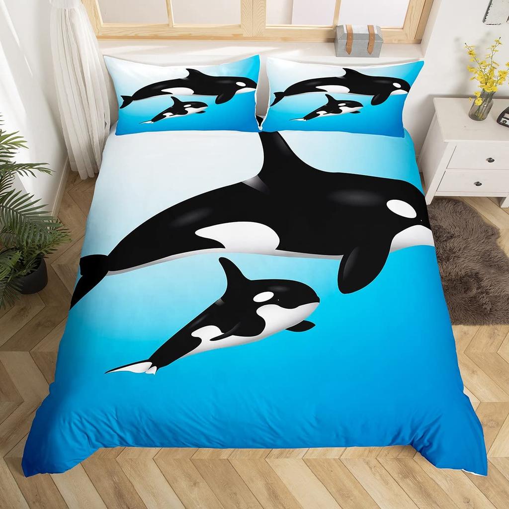 3D Wal King Queen Bettbezug Marine Life Bettwäsche Set Teal Meerestier Quiltbezug Ozean Nautischer Polyester Bettbezug
