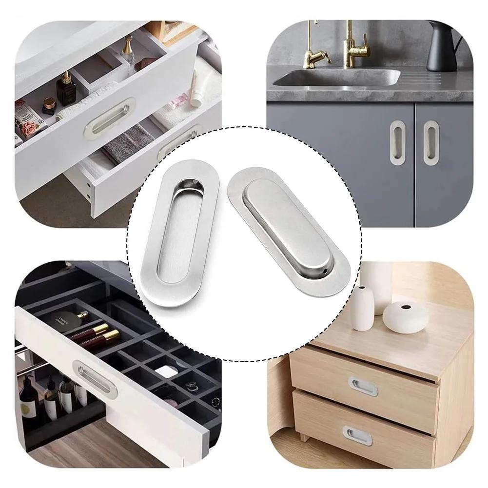 2pcs Sliding Door Handle Embedded Concealed Door Knobs Stainless Steel Cabinet Handles Drawer Buckle Kitchen Sliding Door Pull