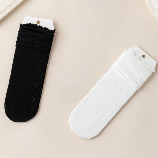 Women's Ruffle Socks Casual Mesh Lace Crew Socks Summer Ultra Thin Frilly Ankle Socks Soft Breathable Knit Socks