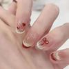 Glue-Free False Nails Short Square-Shaped 16Mm Nails Bows And Hearts Pattern Cat-Eye Decoration