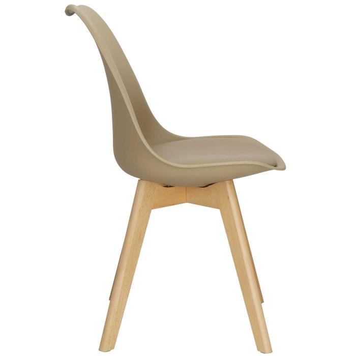 Chaise de cuisine SPRINGOS - Pieds en bois - Assise en PP - Couleur beige