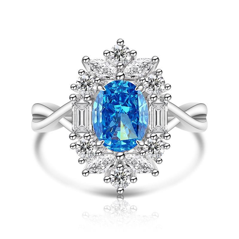 925 Sterling Silver Ice Flower Cut Stylish Luxury Multi-Colored Crystal Zircon Ring Birthday Anniversary Wedding Party Gift
