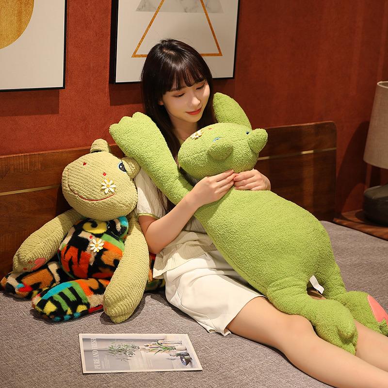 1M Giant Long Arms Frog Plush Toy Throw Pillow Stuffed Green Frogs School Nap Sleep Pillow Boyfriend Hug Cushion For Girl Gift