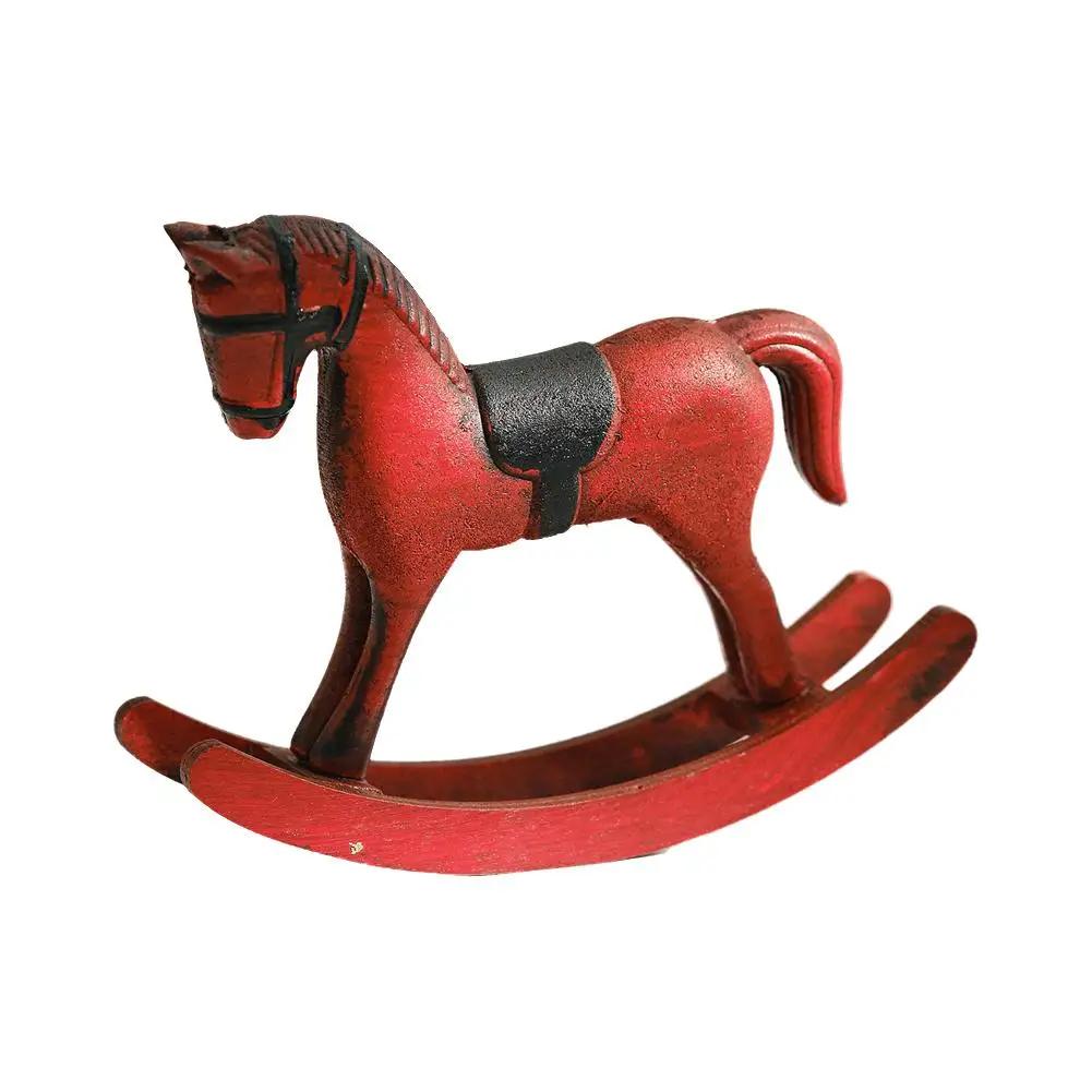 Nordic Retro Wooden Rocking Horse Ornament Desk Decor Horse Adornment Kids Decor Christmas Rocking Art Gift Balance Miniatu G7H1