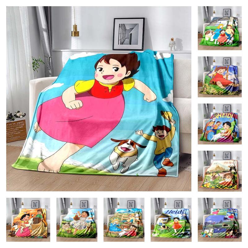 Heidi Mädchen der Alpen Anime Druck Flanell Überwurf Weich Warm Gemütlich Bettdecke für Kinderzimmer Wohnzimmer Heimdeko Geschenk