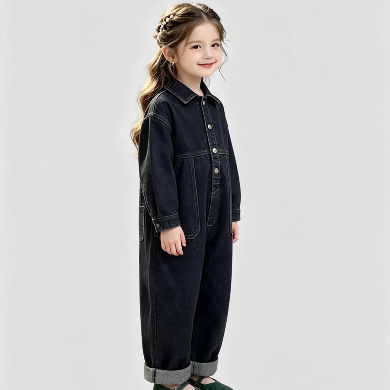 Girls' 2026 Autumn Denim Jumpsuit