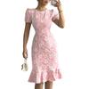 Women's Fashionable Printed Short Sleeved Round Neck Slim Fit Hip Hugging Dress