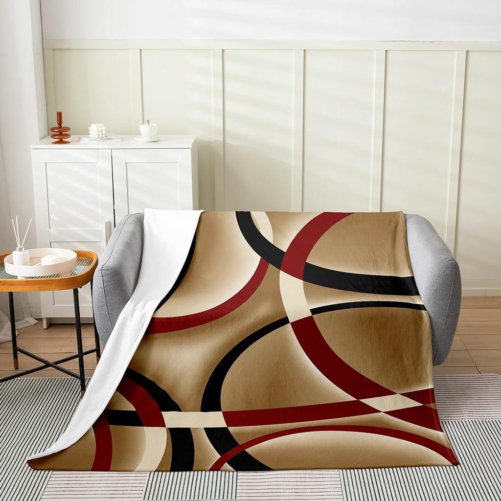 Contemporary Swirl Ring Line Art Pattern Comfortable Fleece Blanket Fit Living Room Bed Office All-match Simple Household Decor