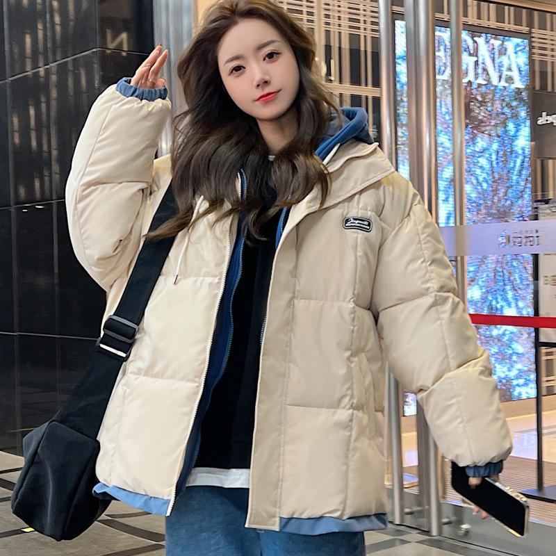 

Winter New Fake Two Casual Cotton-padded Women s Short Thick Stitching Sweater Cotton-padded Jacket Bread Coat. M бежевий