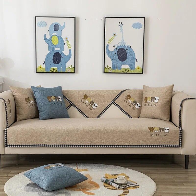 

Чехол для дивана из синели, универсальный чехол для дивана с сетчатыми краями, противоскользящий комбинированный диван-полотенце с рисунком медведя, чехол для дивана для гостиной 70x70cm 1pcs