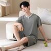 Lyocell cotton men's pajamas summer thin short-sleeved five-point pants suit casual teen men's loungewear can be worn outside